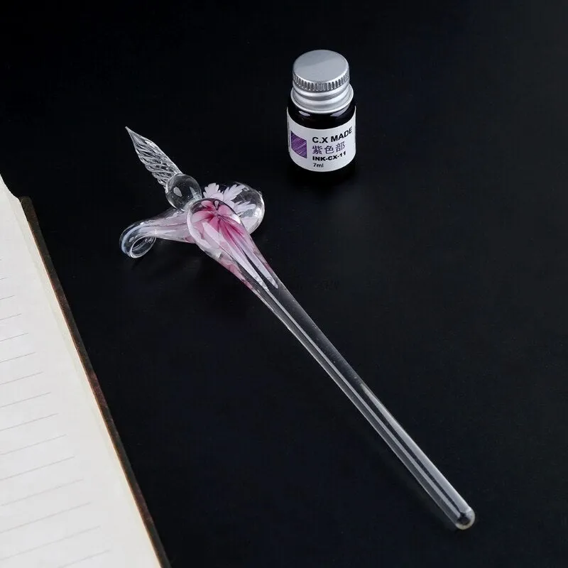 Vintage Elegant Floral Glass Dip Pen