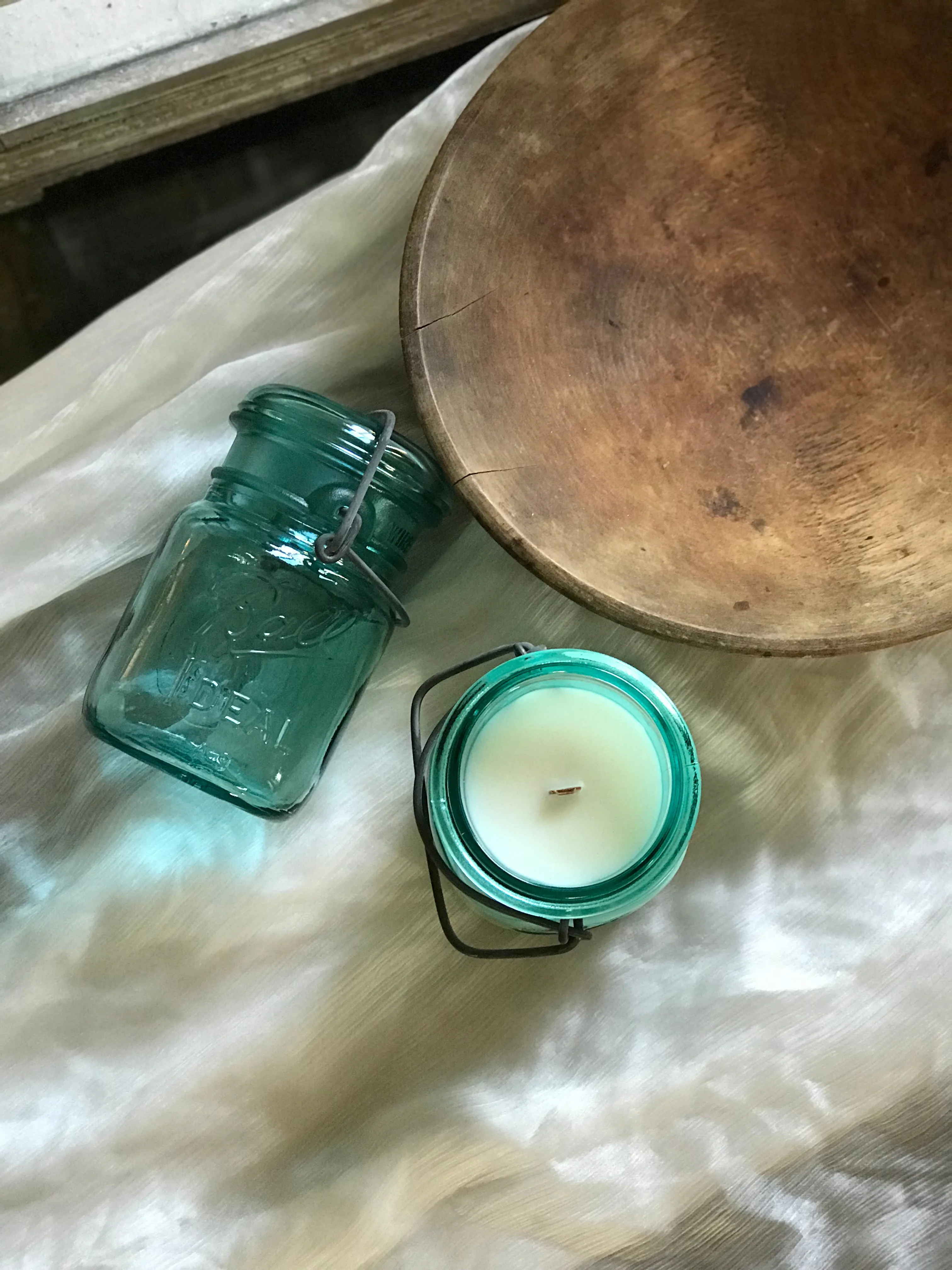 Vintage Wire Bail Mason Jar Candle