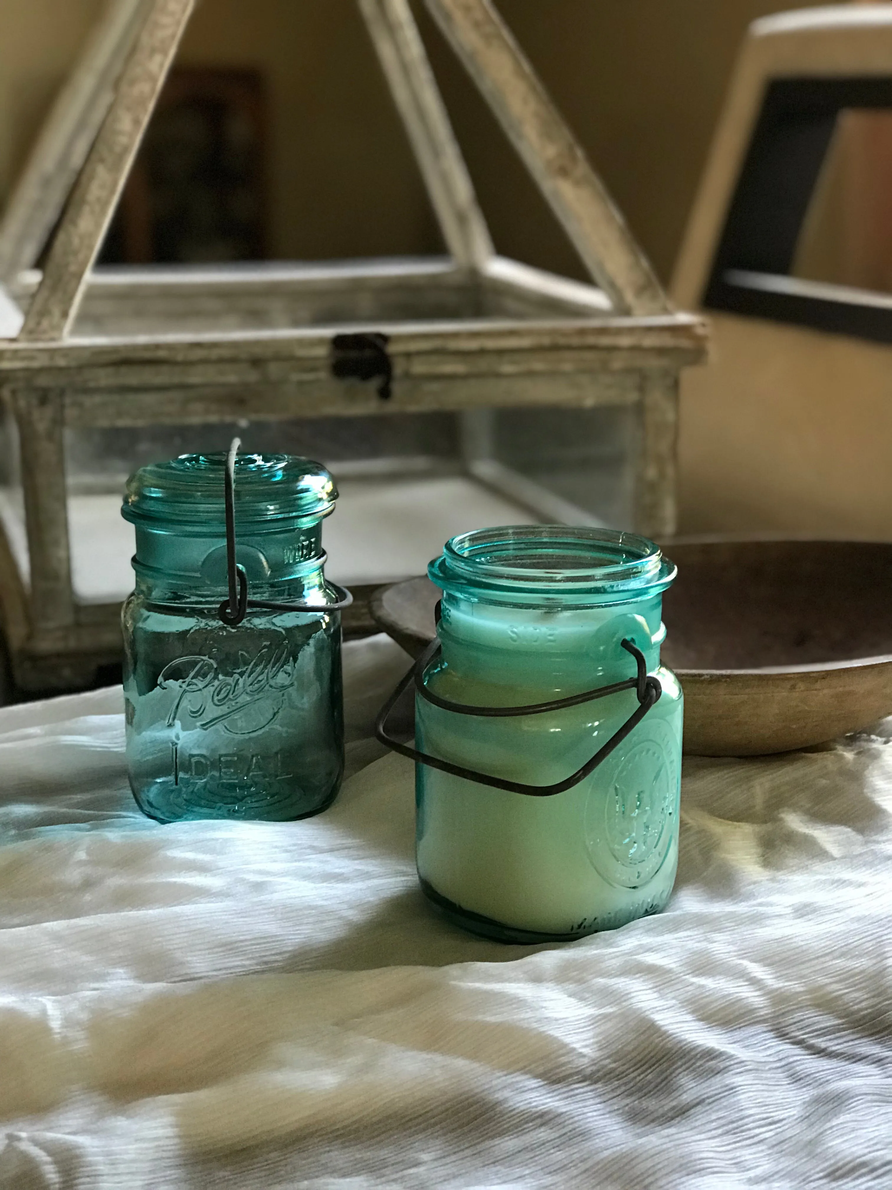 Vintage Wire Bail Mason Jar Candle