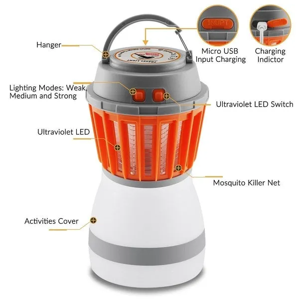 Waterproof Camping Lantern Bug Zapper Mosquito Killer Light Outdoor Garden Solar LED Work Light
