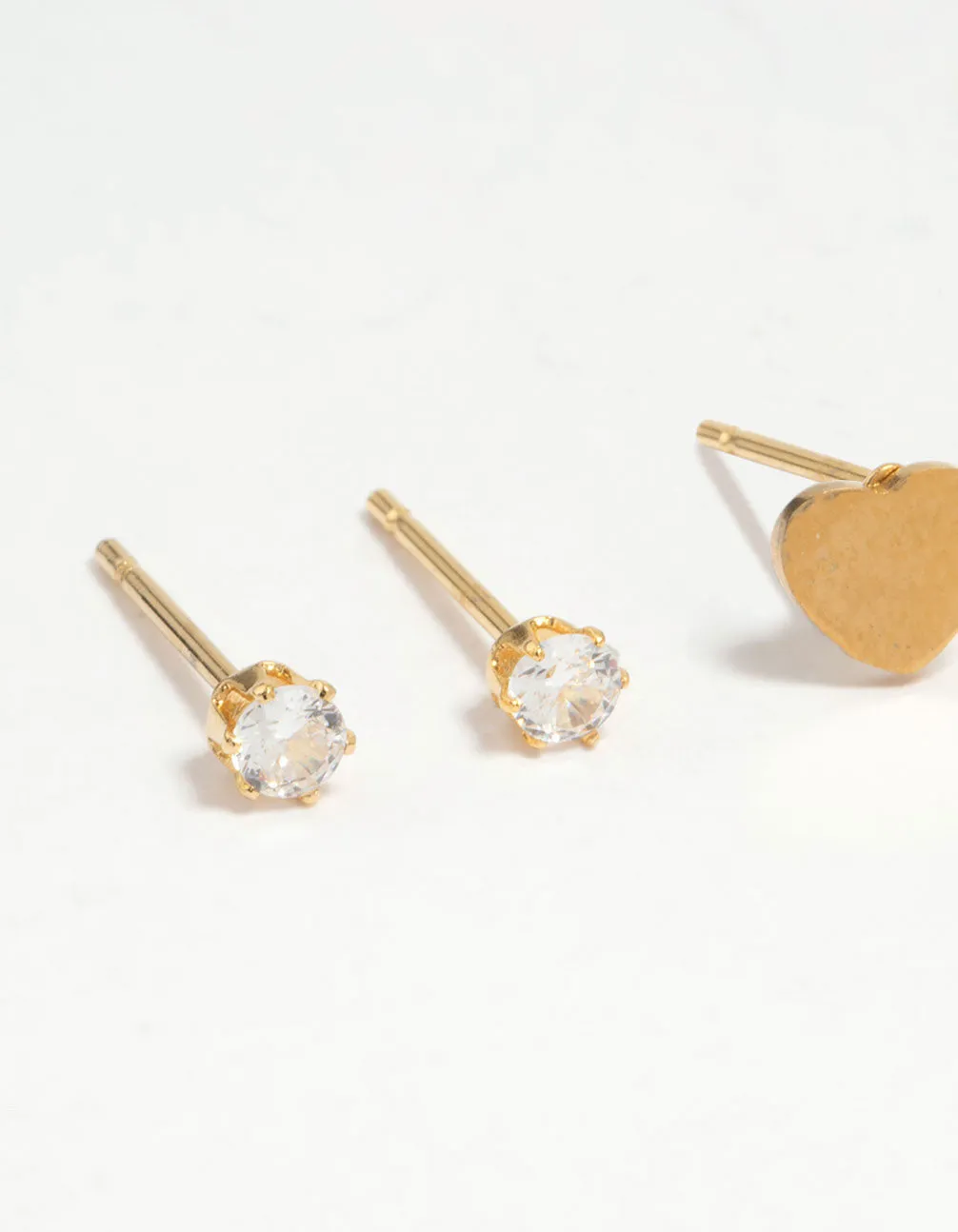 Waterproof Gold Plated Stainless Steel Diamante Clover & Heart Earring Stack Pack