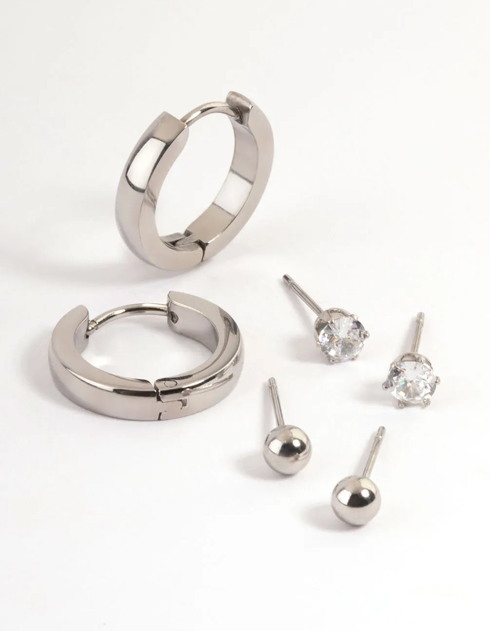 Waterproof Stainless Steel Cubic Zirconia Stud & Huggie Earrings Pack