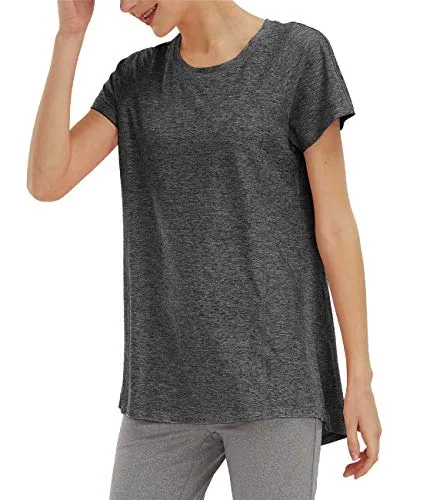 Yoga T-Shirts Womens Sports Tops for Short Sleeve Running Gym Active Wear Black M