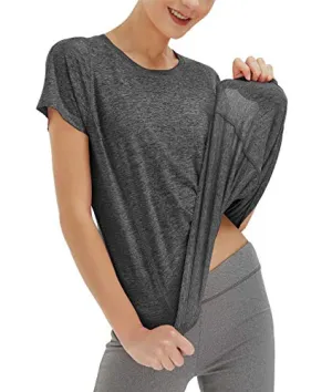 Yoga T-Shirts Womens Sports Tops for Short Sleeve Running Gym Active Wear Black M