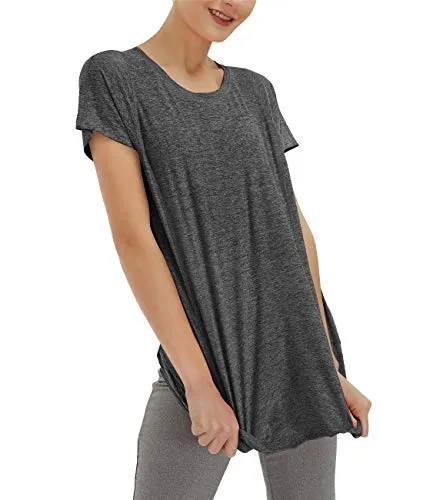 Yoga T-Shirts Womens Sports Tops for Short Sleeve Running Gym Active Wear Black M