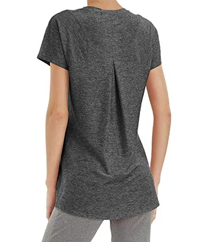 Yoga T-Shirts Womens Sports Tops for Short Sleeve Running Gym Active Wear Black M